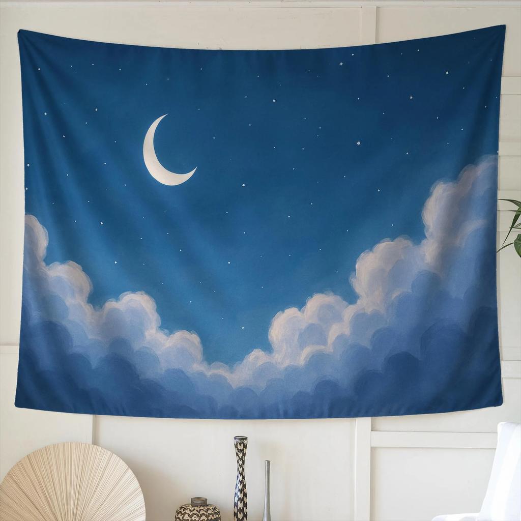 VIKAMA Ins Minimalist Crescent Moon Cloud Tapestry Healing Starry Sky Background Cloth Living Room Decoration