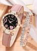 Ladies Belt Quartz Watch Love Dial Casual Fashion Women'S Watch Simple Watch + Bracelet