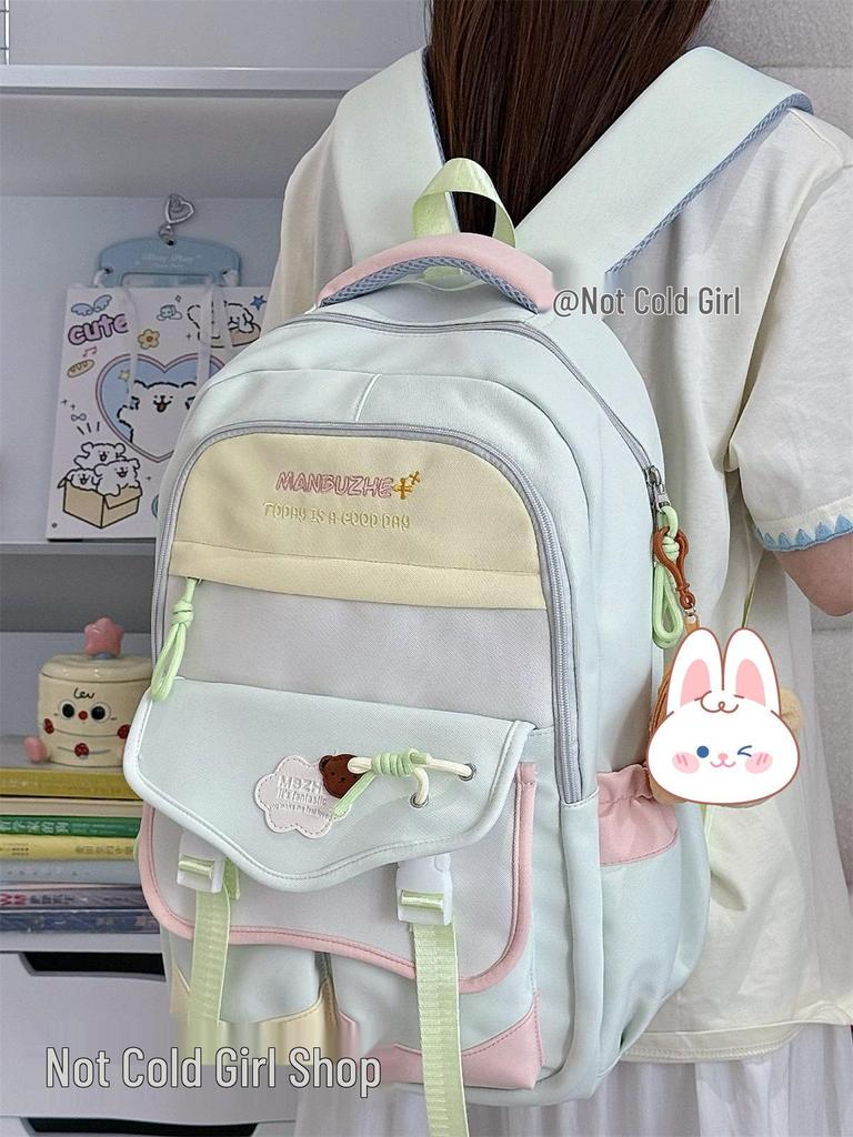 Color Block Schülerrucksack - Großes Fassungsvermögen, Leicht, Doppelschultertasche für Mädchen in Mittel- und Oberschule