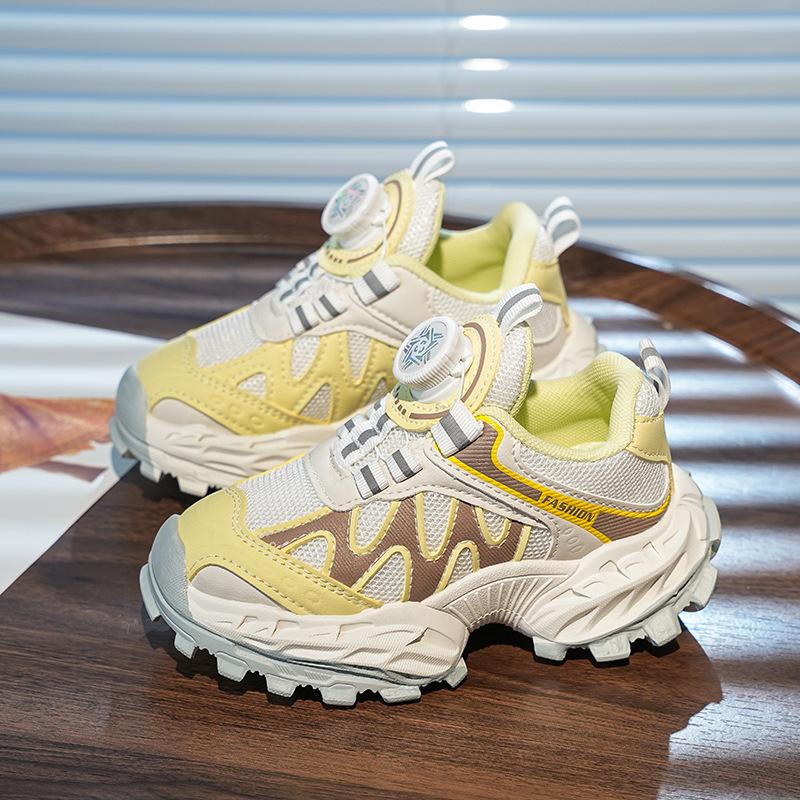 Children's sports dad shoes girls rotating button mesh casual shoes 2025 autumn new boys running shoes tide
