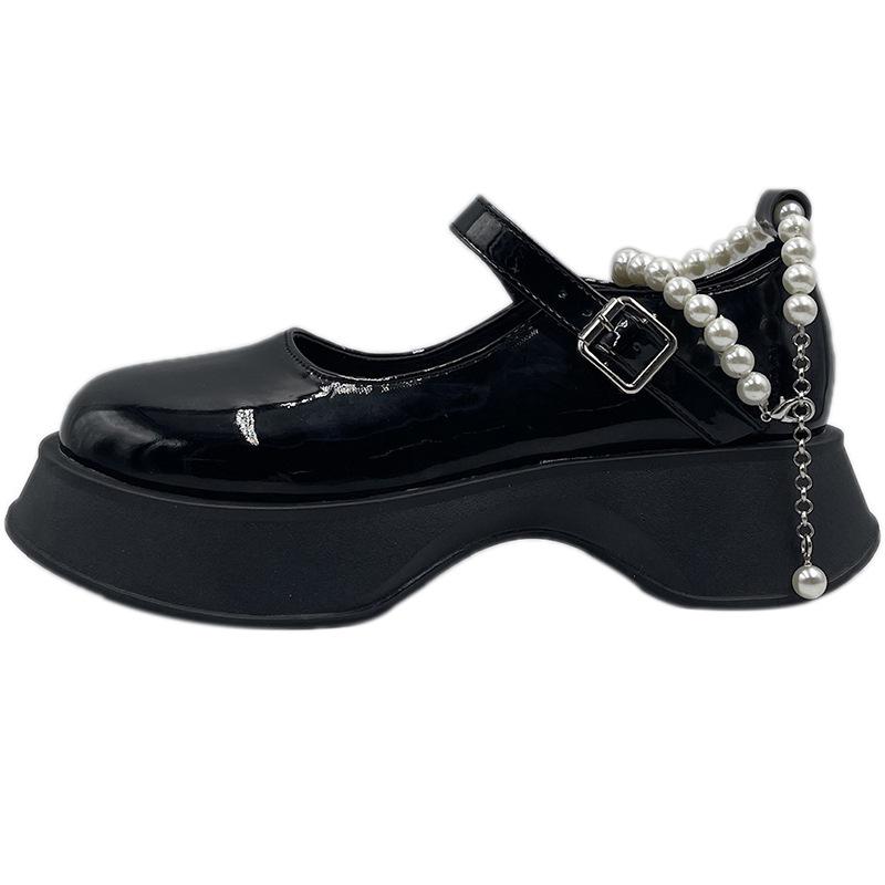 Square Toe Pearl Shoes Summer New Fashion All -Match Thick Bottom Heightened Small Pu Leather Shoes Mary Jane Women 'S Shoes