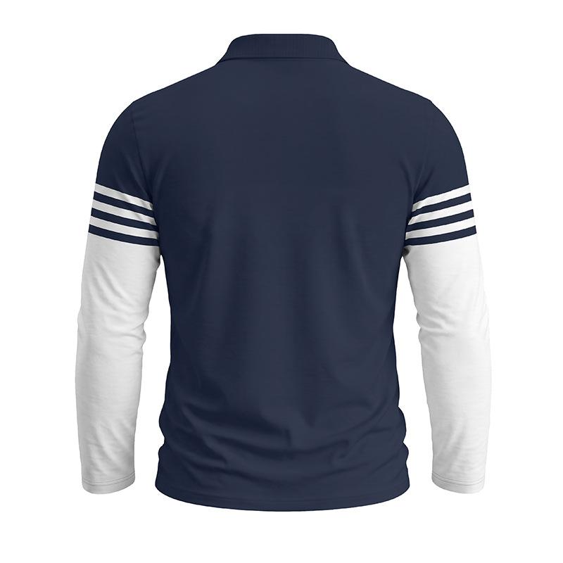 Men Striped Color Block Long Sleeve Polo Shirts Autumn Turn-Down Collar Patchwork Tops Casual Daily Golf T Shirts