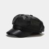 Retro Fashion Ladies' PU Leather Octagonal Hat Versatile Temperament Circumference Korean Streetwear Accessory crochet beret cap