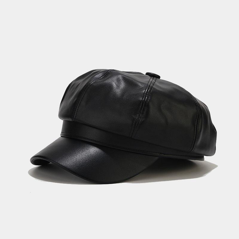 Retro Fashion Ladies' PU Leather Octagonal Hat Versatile Temperament Circumference Korean Streetwear Accessory crochet beret cap