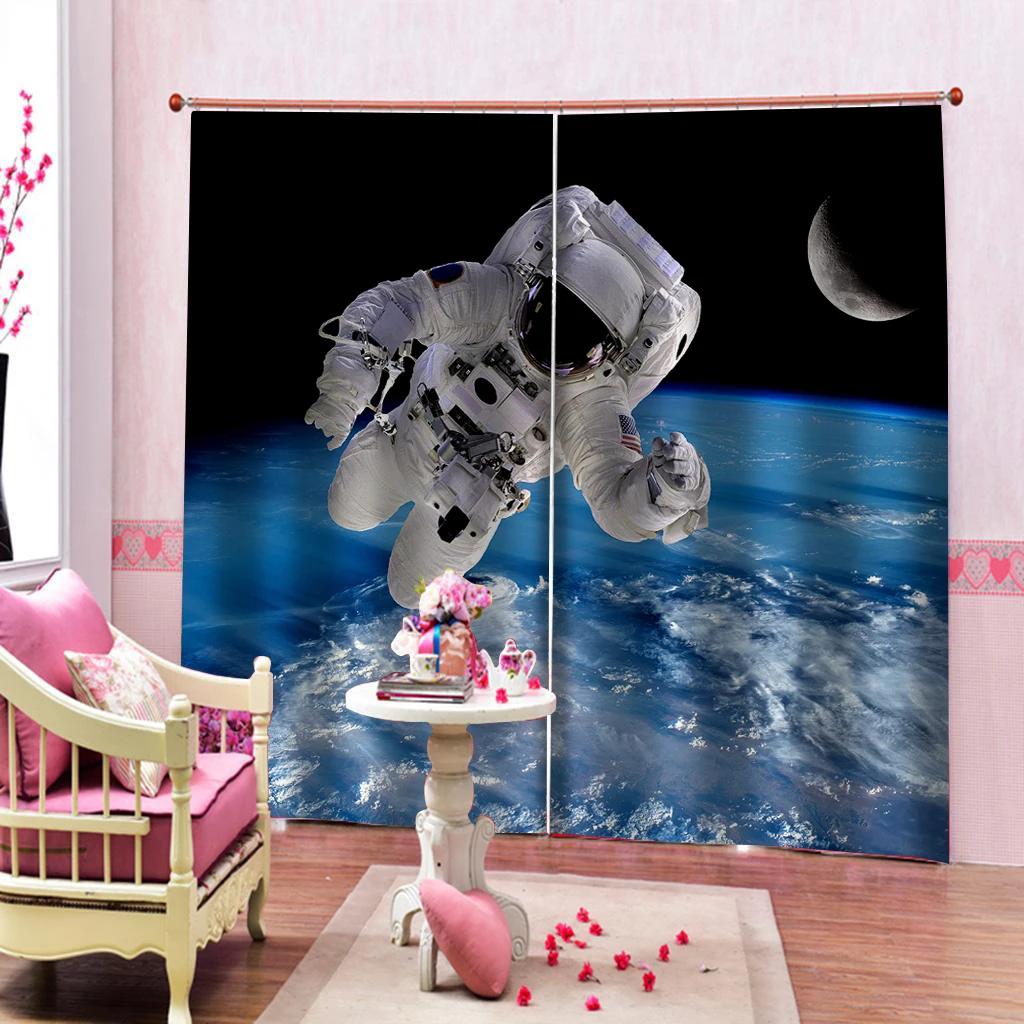 Spaceman Astronaut 3D Printed Thin Curtain for Boys and Girls, Space Galaxy, Cosmonaut, Children's Bedroom Window Curtain