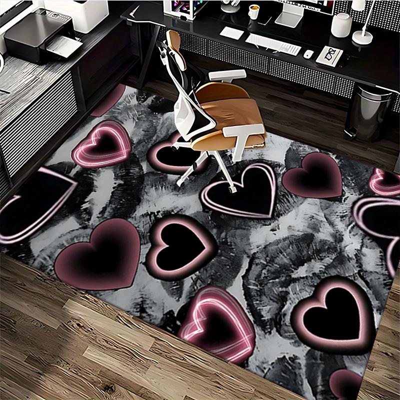 1pc Anime Heart Chair Mat - Office Desk Pad with Neon Pink Hearts, Anti-Slip Rug for Home Decor, Suitable for All Seasons, Gaming Room, Bedroom, Livin