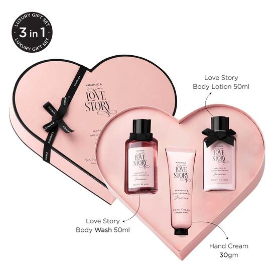 Set cadou de Valentine Kimirica pentru bărbați și femei Love Story Little Heart Hamper | Set cadou de îngrijire corporală pentru femei, iubite | Pachet de 3