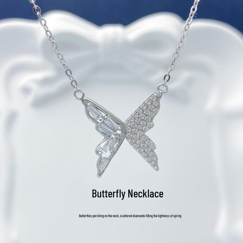 S925 Sterling Silver Butterfly Necklace with Zircon Inlay - Elegant and Versatile High-End Design