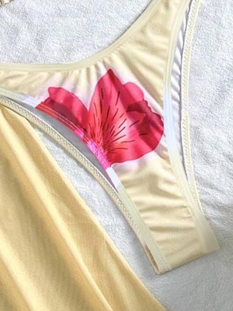 2025 European & American Bikini Three-Piece Set: Sexy Long Cover-up Print Swimsuit for Women