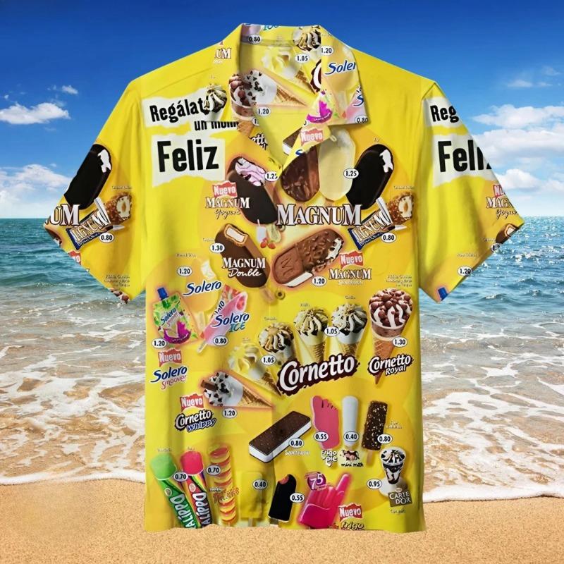 

2026 Cold Ice Cream Hawaii Shirt Unisex 3D Printed Funny Popsicle Aloha Shirts Summer Short Sleeve Beach Lapel Blouse Tops 5XL