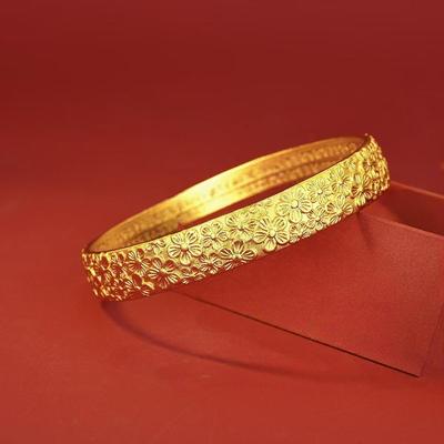Imitation Sandgold Herzsutra Armband | Blühende Blumen, Breites Band Schmuck für Damen