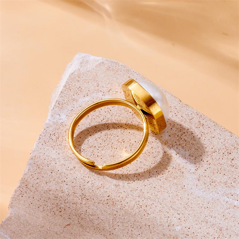DIEYURO 316L Stainless Steel Square Pearl Adjustable Ring For Women Girl Fashion New Finger Ring Jewelry Gift Party anillos