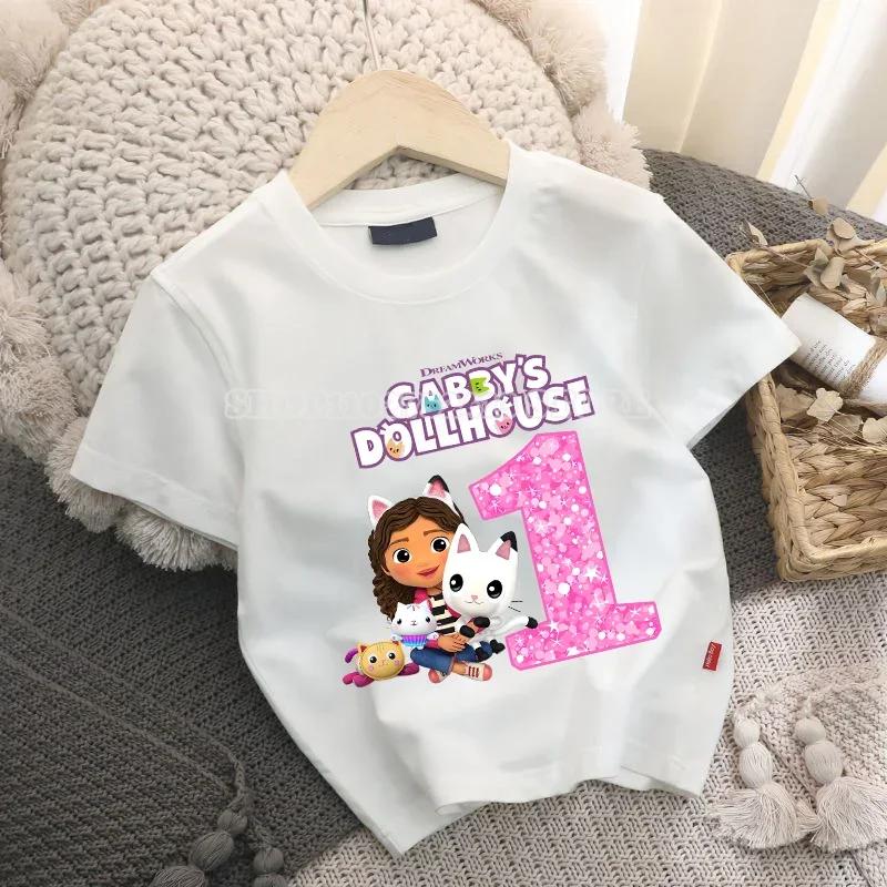 Tričko Gabby Dollhouse Roztomilá Kreslená Digitálna Bábätko Letný Top z Čistej Bavlny Všestranné Jednoduché Detské Pop Oblečenie Narodeninový Darček