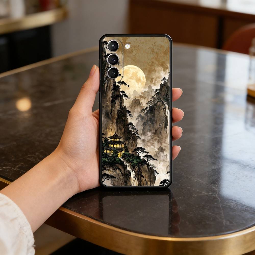

C-Chinese S-Style A-Art Phone Case For Samsung S25,24,23,22,30,21,10,9,Ultra,Plus,Lite,FE,4,5 G Soft Black Case Samsung S26ULTRA
