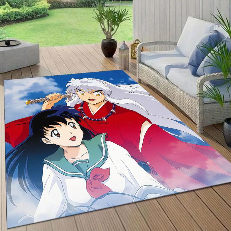 Inuyasha Flannel Pattern Square Carpet,Area Rug,Carpet Rug for Living Room Bedroom Sofa Playroom Decor,Non-slip Floor Mat
