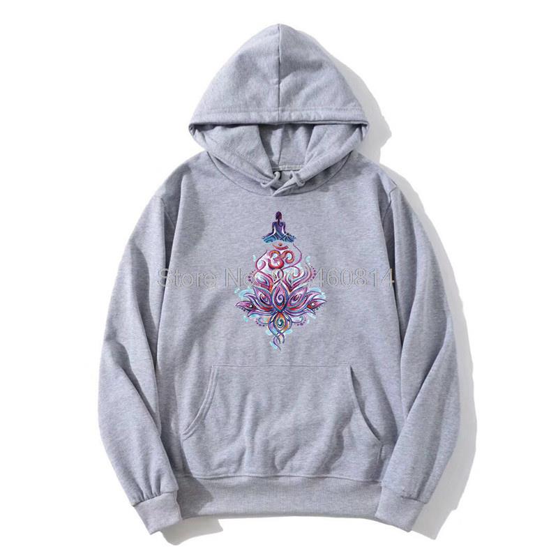 Hoodie Illustrated Buddha Meditation Yoga Lotus Om Motif Men Fleece Hoodies Hip Hop Hooded Sweatshirt Streetwear Harajuku