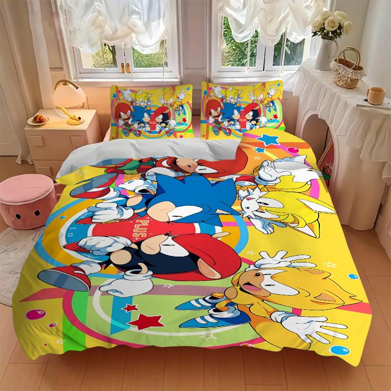 Sonic Adventure Heroes Printed 3pcs Bedding Set Soft Microfiber 1 Duvet Cover And 2 Pillowcases Home Bedroom Decor Xmas Gift K1893