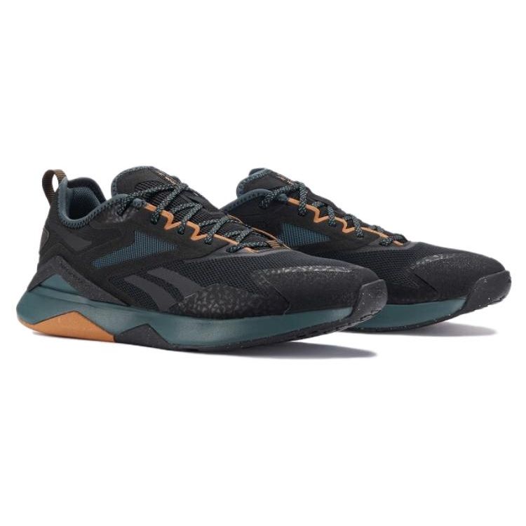 Reebok Nanoflex Leichte Komfort-Trainingsschuhe, Abriebfest, Atmungsaktiv, Niedrig geschnitten, Herren, Schwarz-Orange 100033332