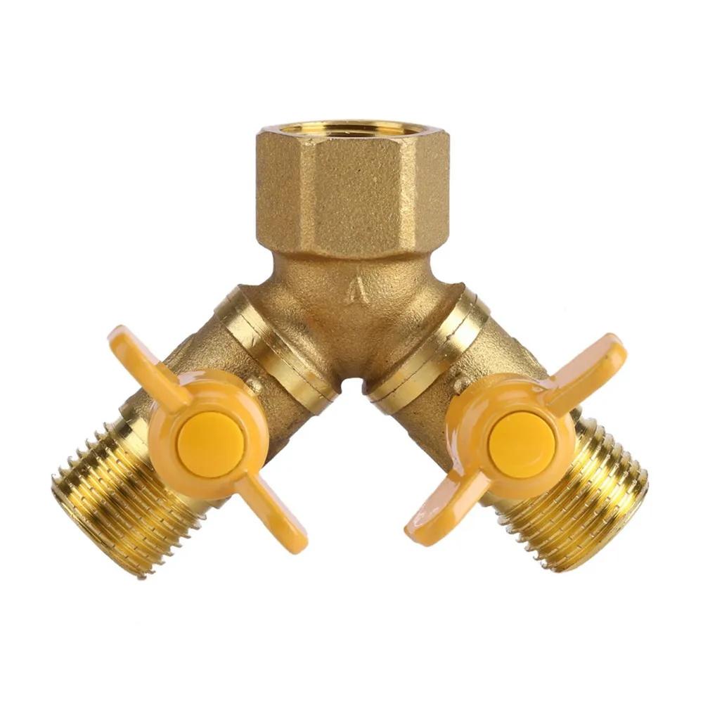 G1/2 Brass 2 Way Tap Adapter Garden Watering Irrigation Tap Hose Adapter Adjustable Control Switch Valve Pipeline Valves