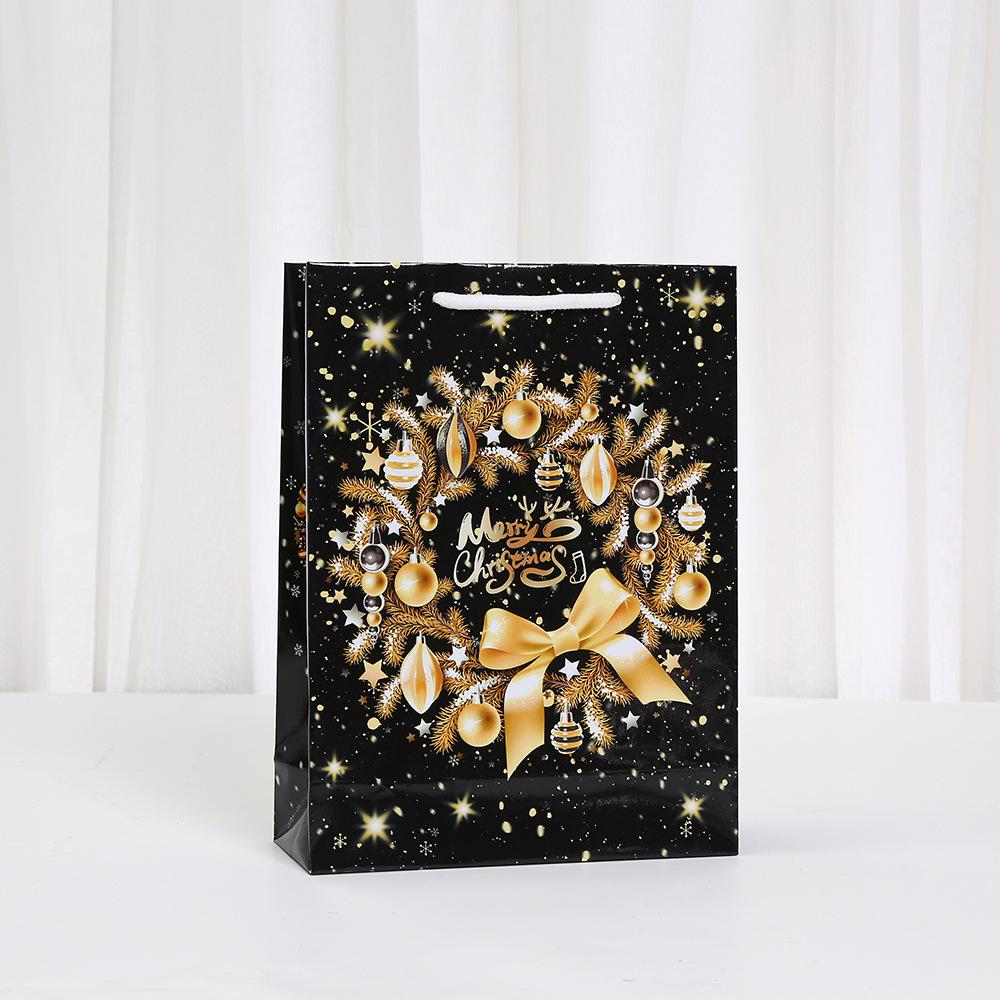 12pcs StoBag Christmas paper tote bags black and gold gift bags for holiday party favors shopping and retail packing candy cake