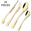 24pcs Shiny Gold Dinnerware Set Upscale 304 Stainless Steel Cutlery Set Steak Knife Fork Spoon Flatware Party Kitchen Tableware