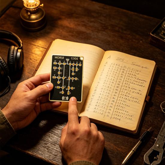 Morse Code Quick Check Card Ready-to-Use Educational Trainer with Interactive Feedback Buttons Visible Alphabet Chart Home Morse Code Learning Aid