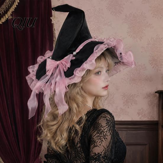 Feiertagsdekoration Halloween Hexenhut mit spitzer Kappe, Langlebiges Polyester-Kostümzubehör, Gartendekoration Schleife für Partys Und Spukhäuser