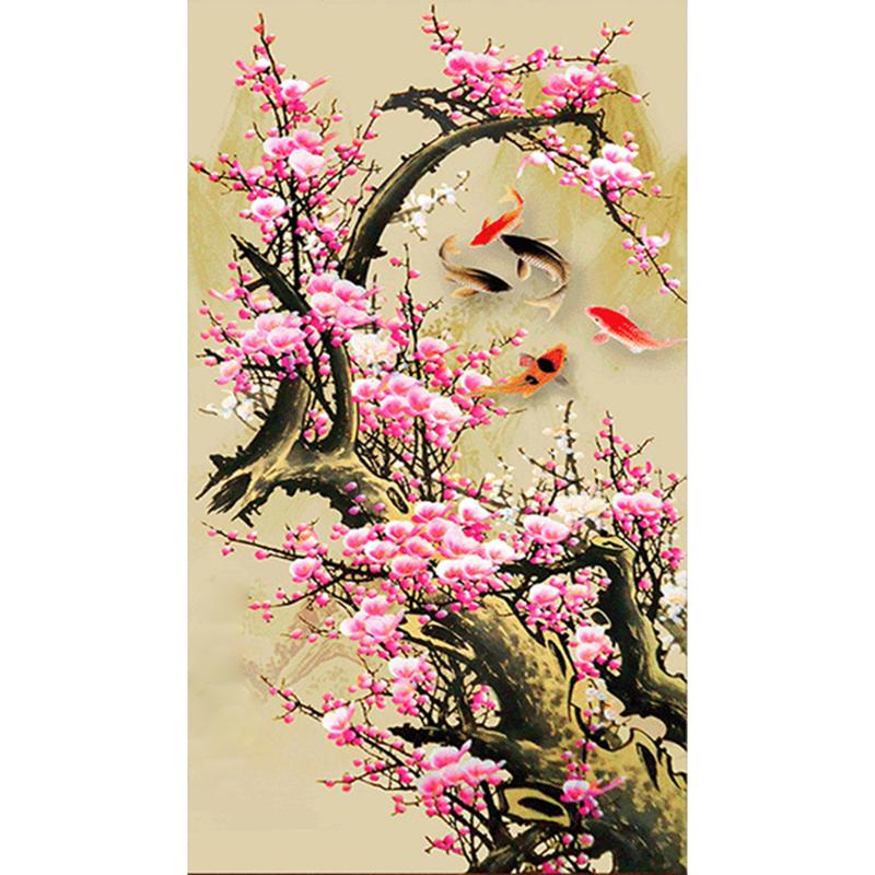 

5D Полный дрель Наборы алмазов для рисования Цветение сливы Diy Алмазная вышивка Цветок Вышивка крестиком Гостиная Стены Книги по искусству Домашний декор 30x60CM