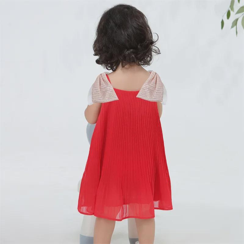 Plissiertes Chiffon Sommer Prinzessinnenkleid mit großer Schleife für Mädchen