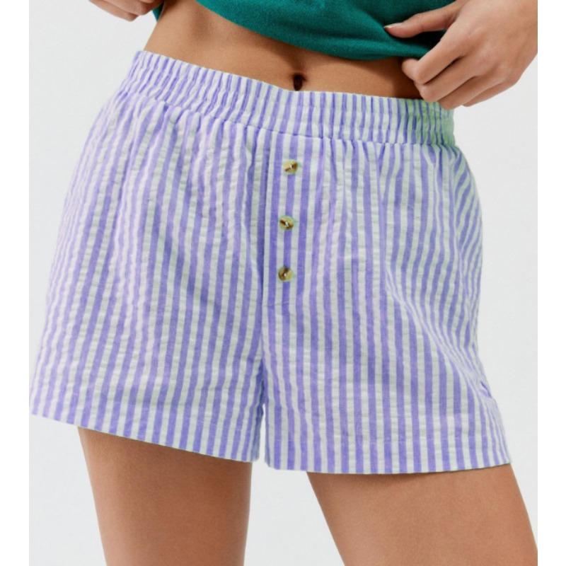 Spring and Summer Women's Striped Button Casual Slimming and Versatile Shorts