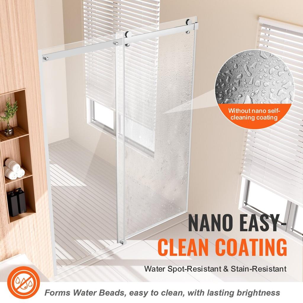 Frameless Shower Door 58-59" x 75" SGCC Tempered Glass 5/16" Chrome