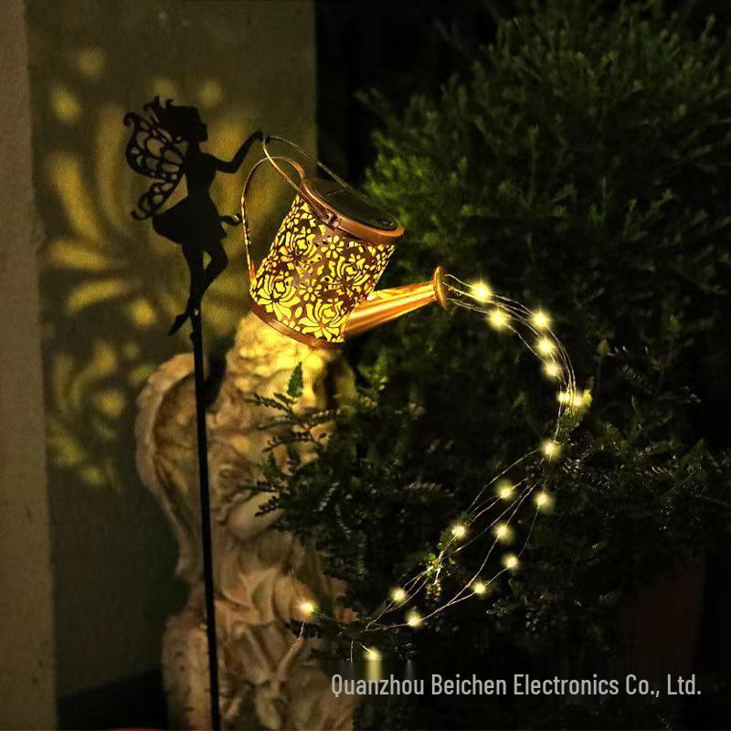 Wrought Iron Solar Lantern with Peony Teapot Design for Outdoor Decor
