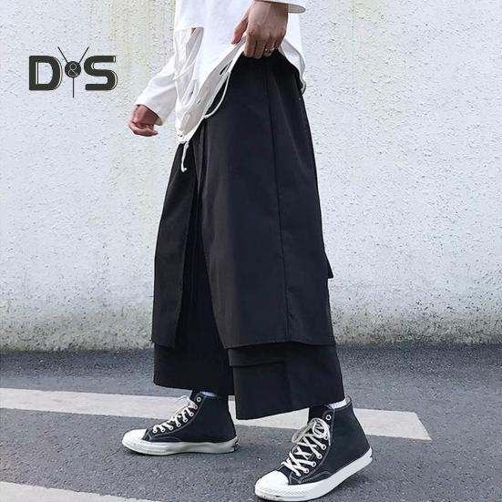 Men's Loose Fit Pants Hip-Hop Wide Leg Pants with Pockets Casual Black Layered Pants for Everyday Wear Street