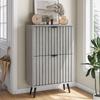 A Hidden Shoe Cabinet with a 60cm Grey Grooved Design and 2 Flip Drawers, Free-Standing, for Entryways, Hallways, Living Rooms and Closets