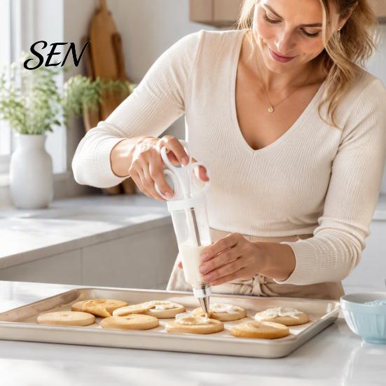 Handheld Cream Dispenser Cake Decorating Kit, Cupcake Icing Piping Tool with 6 Stainless Steel Nozzles, Clear Home Baking Equipment Set for
