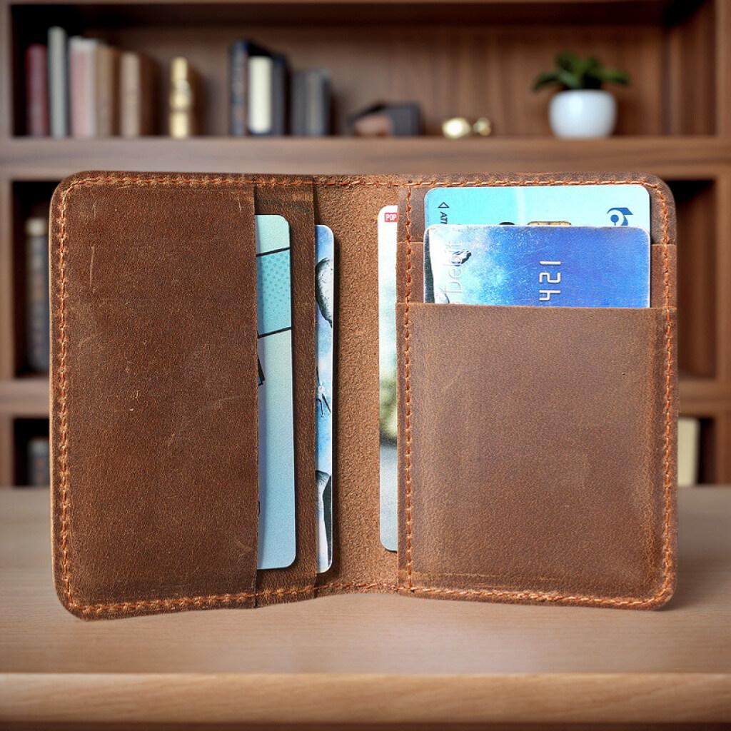 Retro Handmade Crazy Horse Cards Cases Top-Grain Leather ID Credit Card Holder Ultra Thin Wallet Mens Portability Card Bag