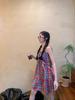 Korean Rainbow Plaid Suspender Dress - Women's Summer Sweet Loose Fit