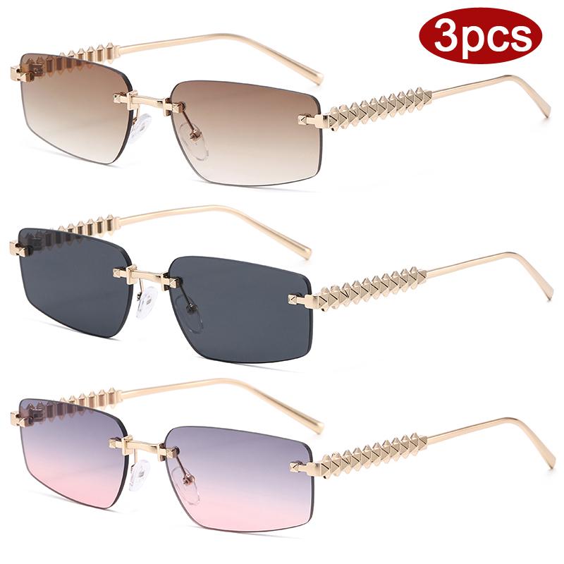 Protective Glasses 3pcs Fashion Rimless Polygon Sunglasses Women Metal Frame Sun Glasses Vintage Irregular Legs Eyewear Ladies