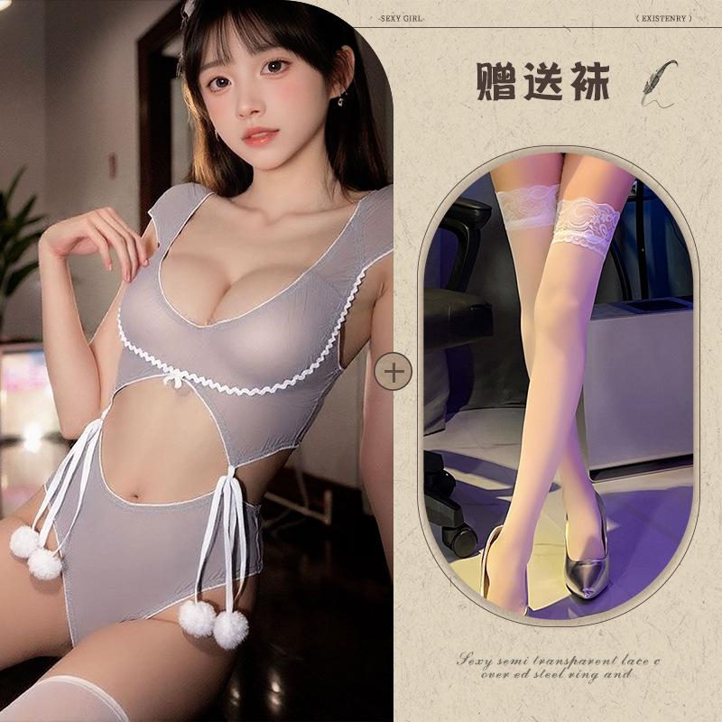 Sexy pure desire onesie cute bunny uniform bow hairball babe sleeping clothes woman
