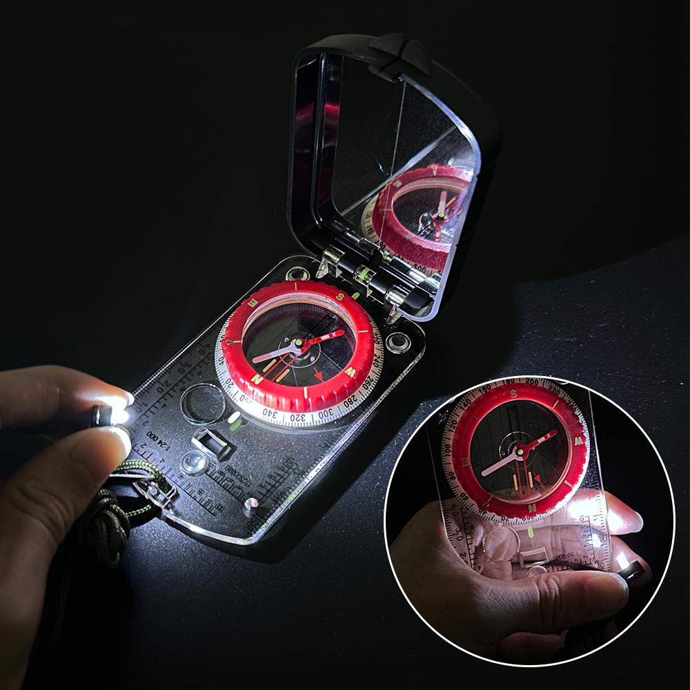 Scale Map Ruler Multifunctional Outdoor Guiding Tool Magnifying Glass For Hiking Camping Survival Luminous Waterproof Compass