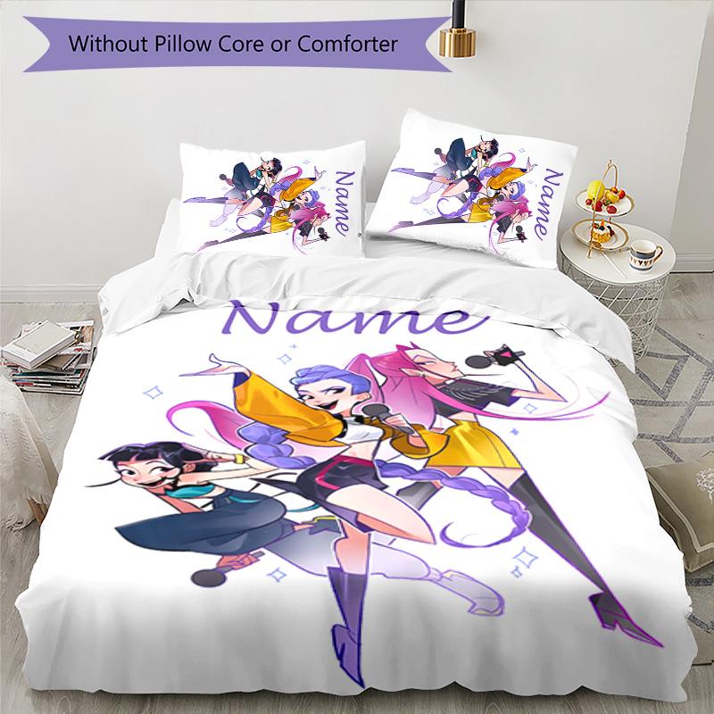 3pcs KPop Demon Hunters30 Cover Set - Personalized Name, HD Printed Bedding with 1 Cover and 2 Pillowcases - Perfect for Home Decor, Easy Care