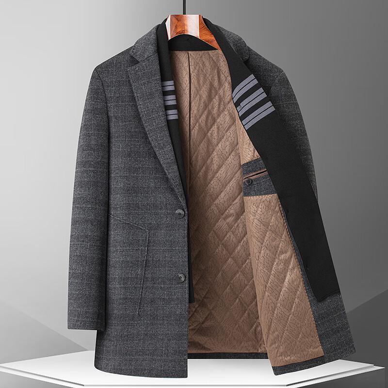 

FAPAI Men s Merino Wool Plaid Mid-Length Coat with Scarf L 50