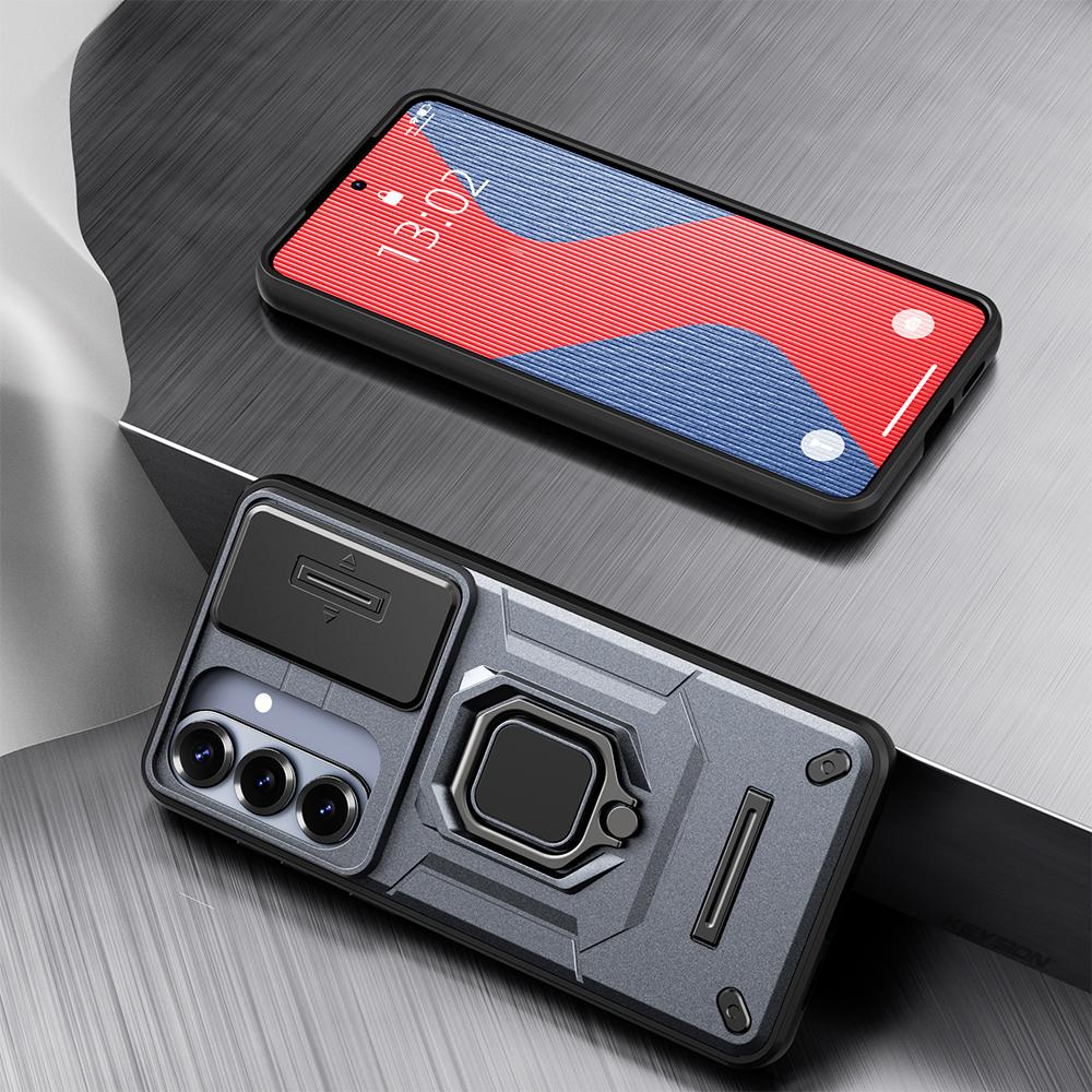 KEYSION Shockproof Armor Case for Samsung S26 Ultra 5G Slide Camera Lens Protection Ring Stand Phone Cover for Galaxy S26+ Plus