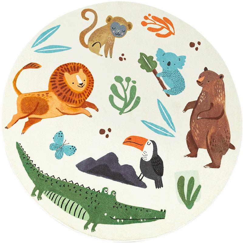 Thick Round Cute Cartoon Carpet Imitation Cashmere Floor Mat Children's Crawling and Grabbing Pad Bedroom Bedside Carpet