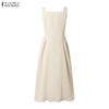 ZANZEA Women Elegant Square Collar Casual Sleeveless Midi Dress
