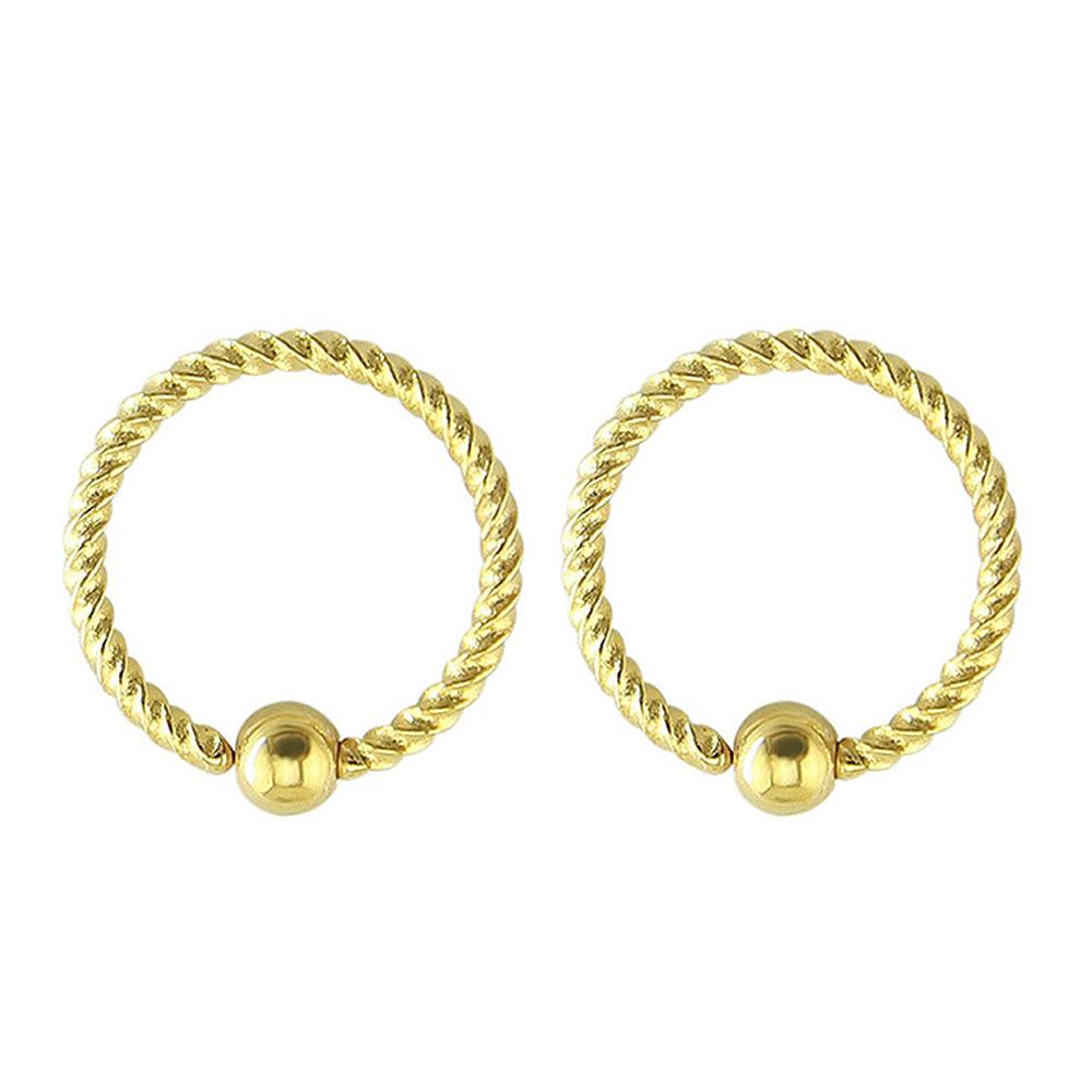 2Pcs Open style ear ring stainless steel piercing jewelry threaded clamp ball-shaped nose ring