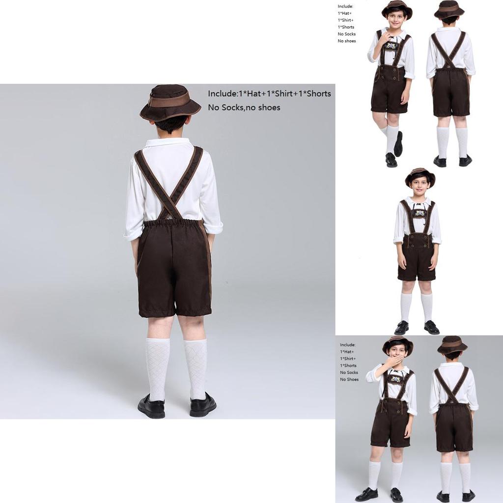 Elegant Children's German Oktoberfest Stage Costume With Hat For Halloween Cosplay