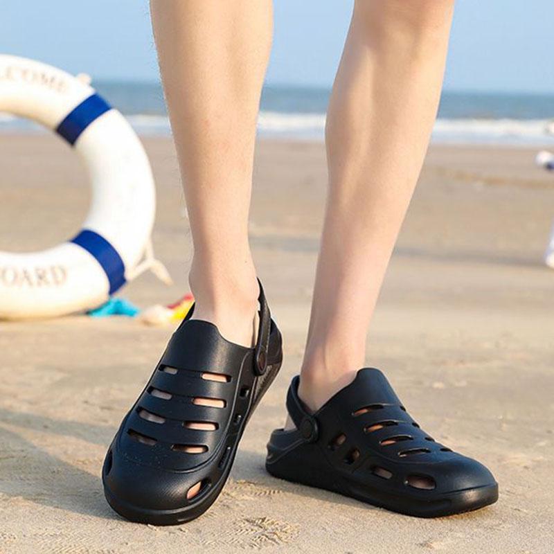 WTEMPO Summer Men's Sandals Hollow Flat Heel Adjustable Buckle Soft Thick Sole Non-slip Wear-resistant Quick Dry Wading Leisure Trend Beach Slippers
