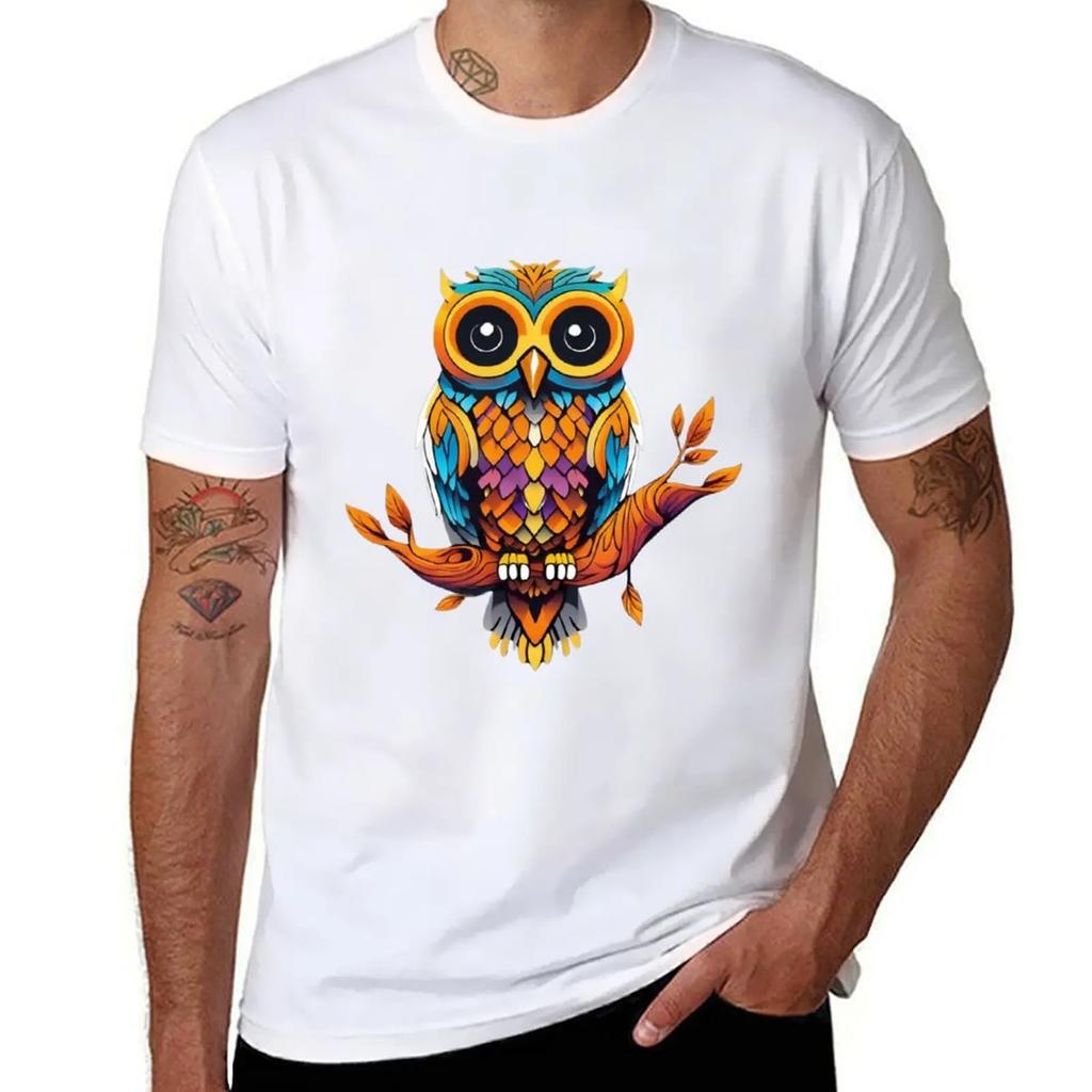Vibrant Wisdom: Colorful Owl Artwork T-Shirt shirts graphic blue archive black t-shirts for men