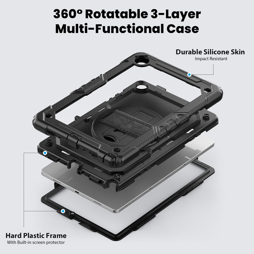 Contrast Color Rotating Stand Case with Strap for Samsung Tab A9 Plus X115